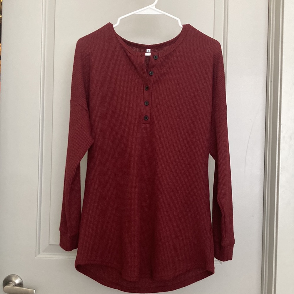 Maroon waffle knit long sleeve